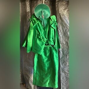 Vibrant Green Women's Blazer and Skirt Set